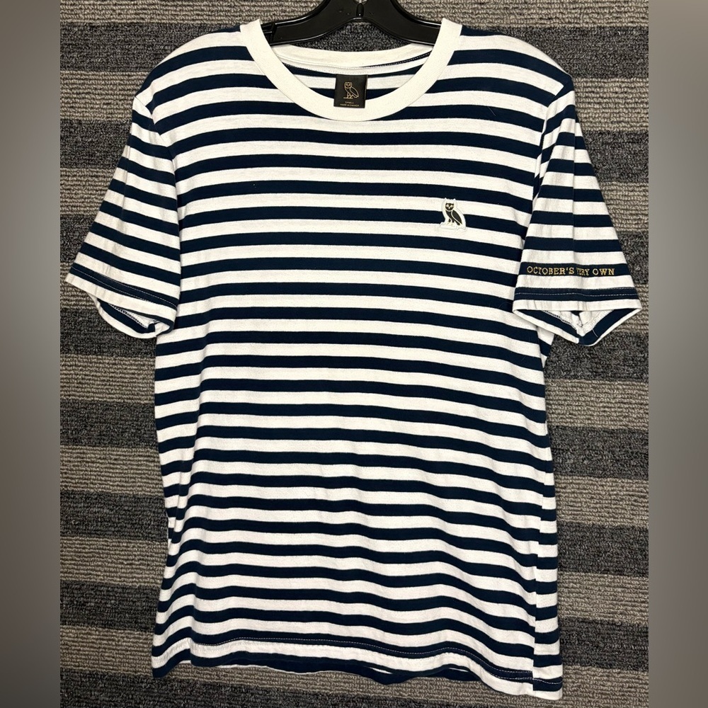 S/S 2017 OVO Navy and White Striped Short Sleeve T-Shirt Men’s Small EUC